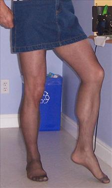 Allen in Susan's nylons and skirt